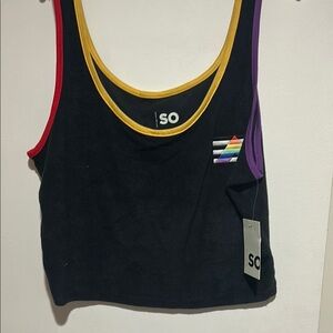 SO Black Crop Tank with Colorful Trim and a rainbow triangle. Large NWT